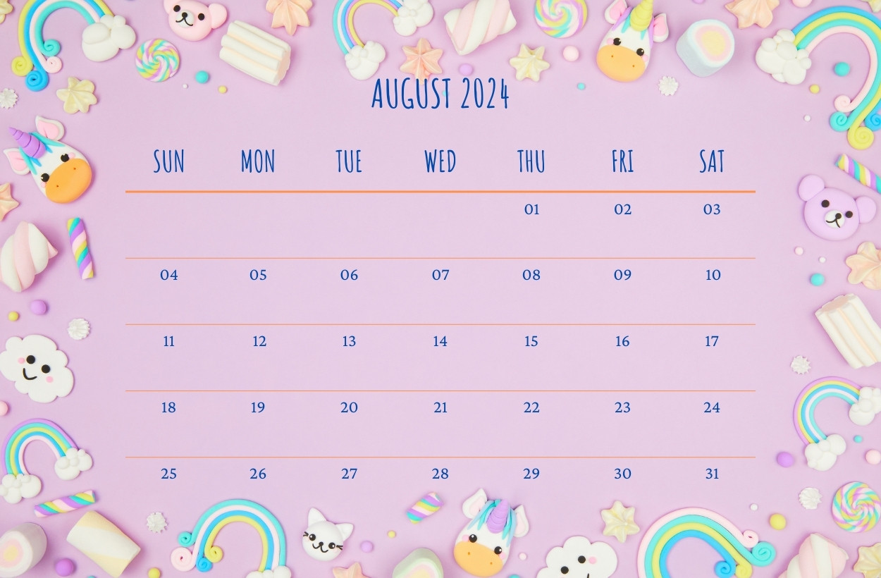 2024 August Cute Calendar for Desk