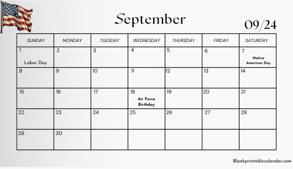 2024 September Holidays Calendar Template