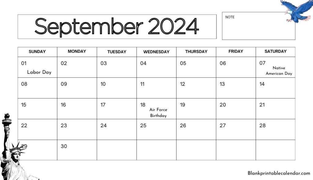 2024 September USA Holidays Calendar Template