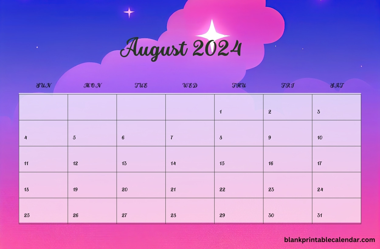 August 2024 Calendar cute PNG