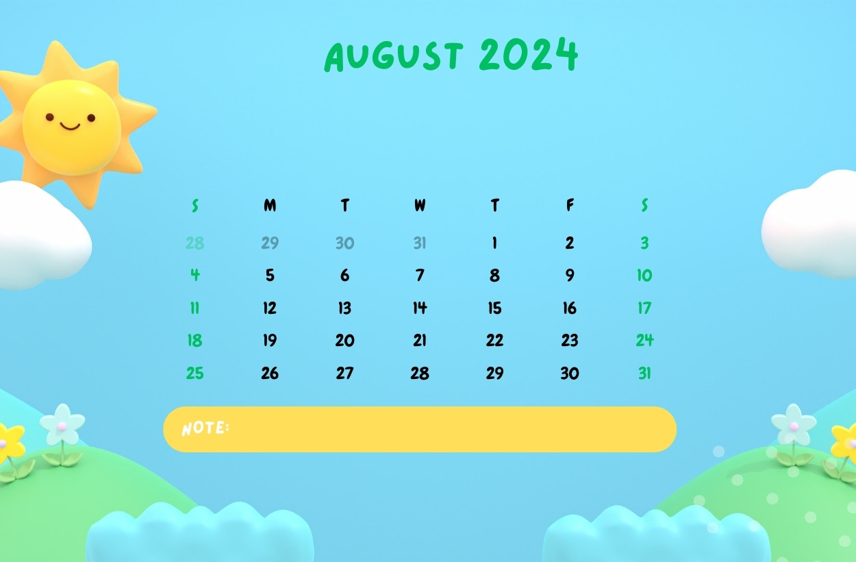 August 2024 Cute Calendar Designs