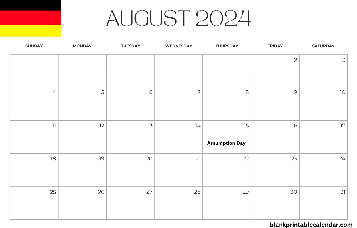 August 2024 Germany Holiday Calendar Free Printable