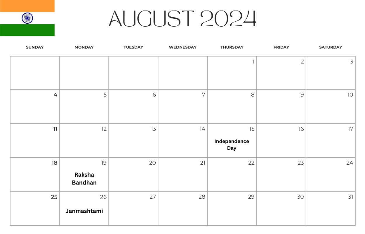 August 2024 India Calendar