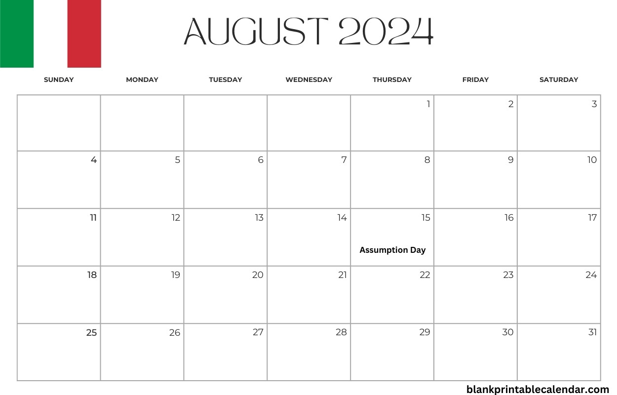 August 2024 Italy Calendar To Print