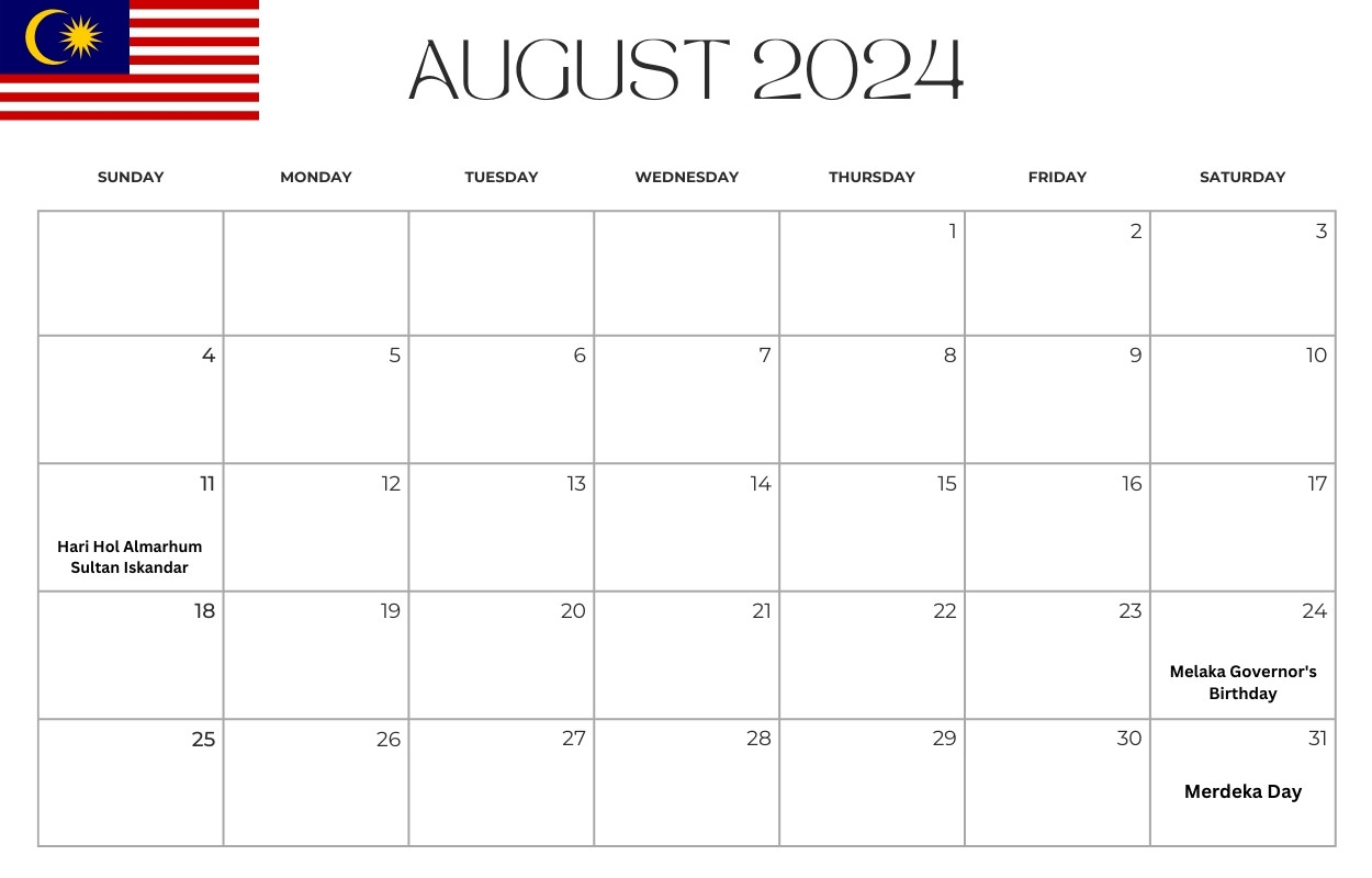 August 2024 Malaysia Notable Holiday Calendar