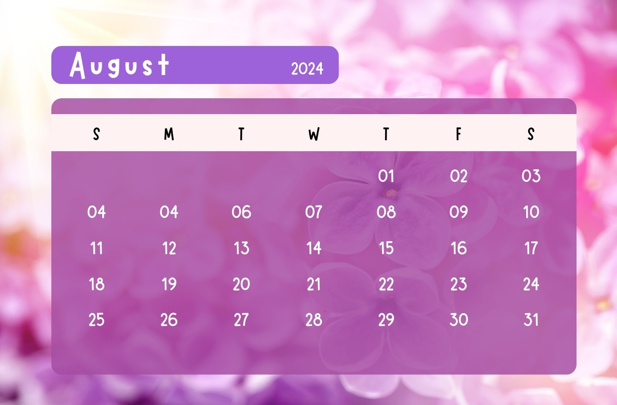 August 2024 calendar Floral Template FREE