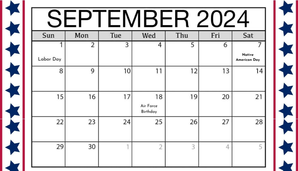 Cute September 2024 calendar With Holidays