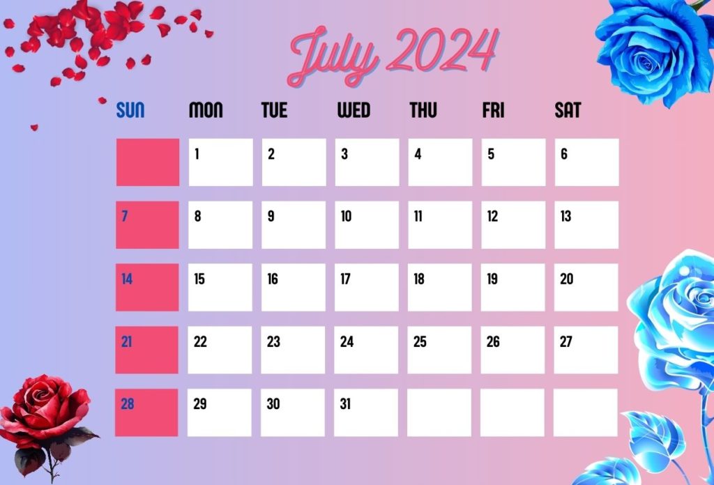 Decorative Floral July 2024 Calendar