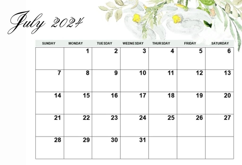Floral July 2024 HD wallpaper Calendar