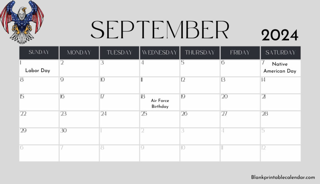 Free Monthly USA September 2024 Calendar