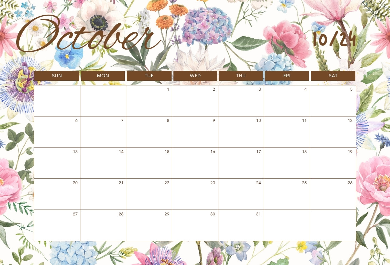 Free October 2024 Floral Calendar