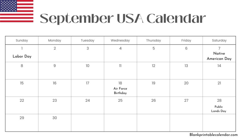 Free Printable September 2024 USA Holidays Calendar