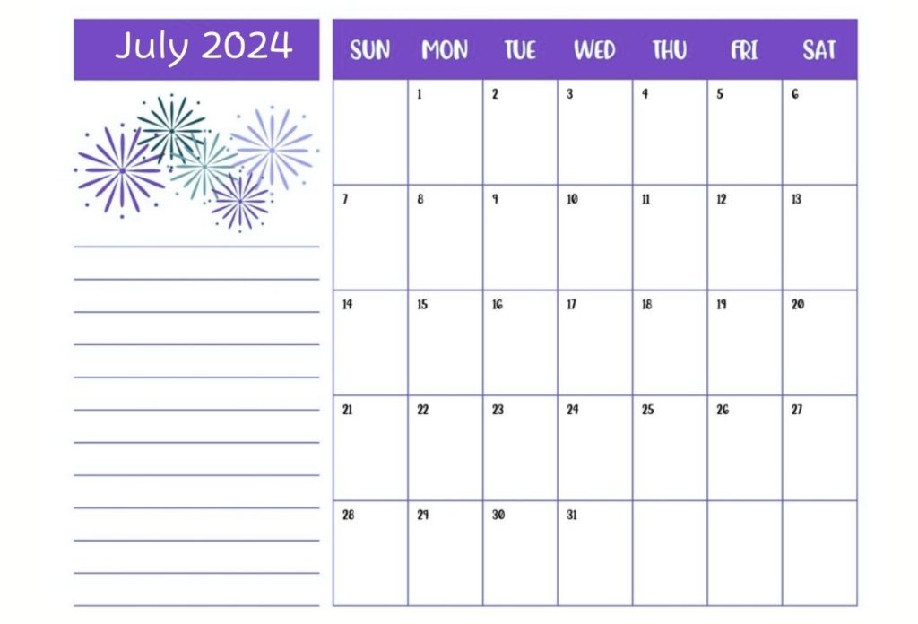 July 2024 Cute Calendar for desk