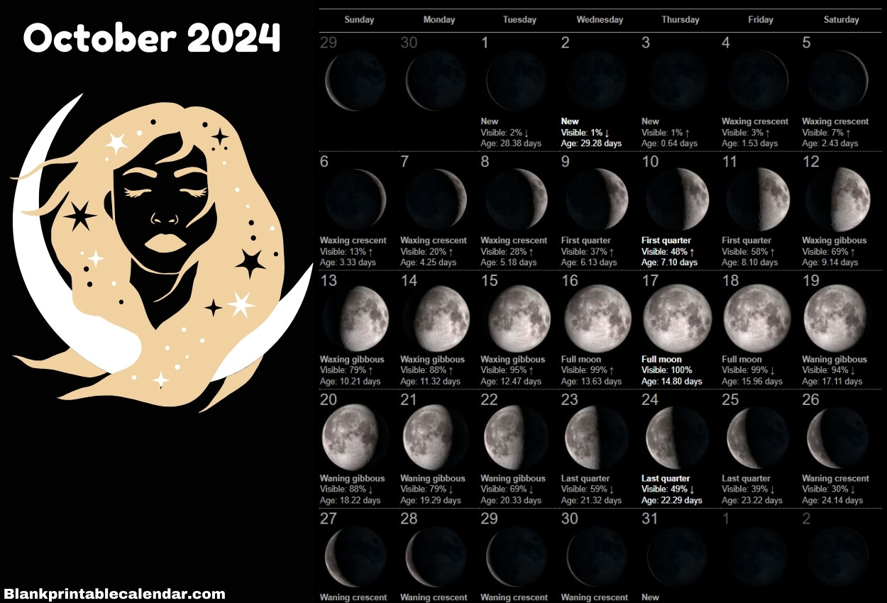 Moon Phases of October 2024 Calendar