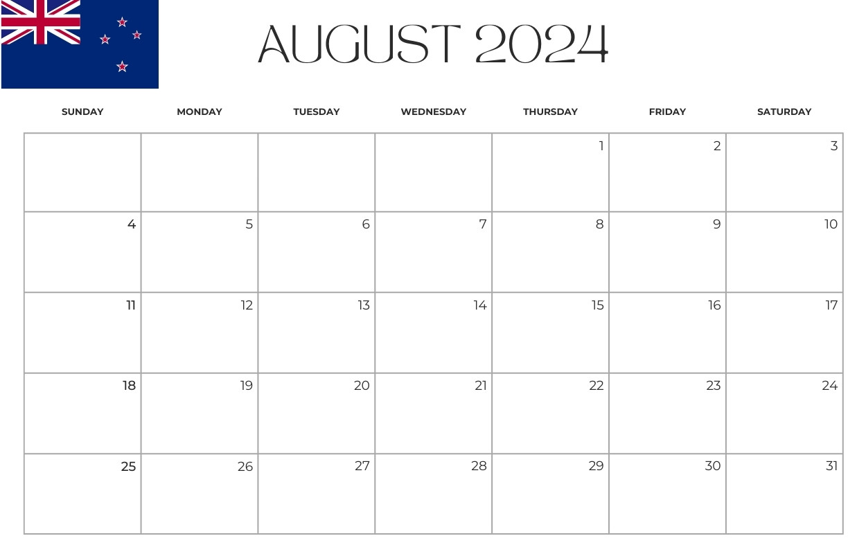 New Zealand August 2024 Calendar