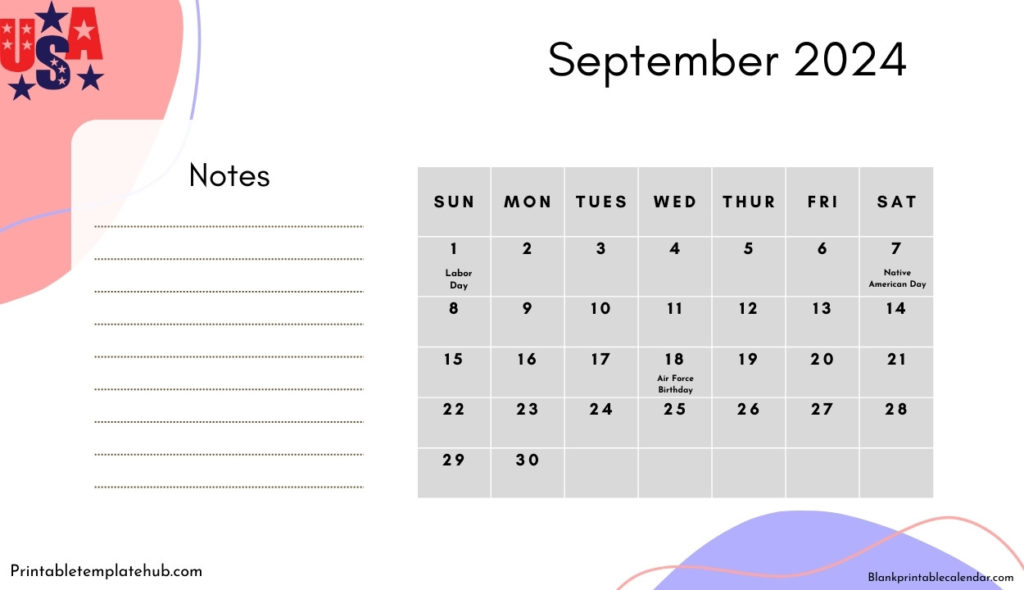 September 2024 Holidays Calendar PDF