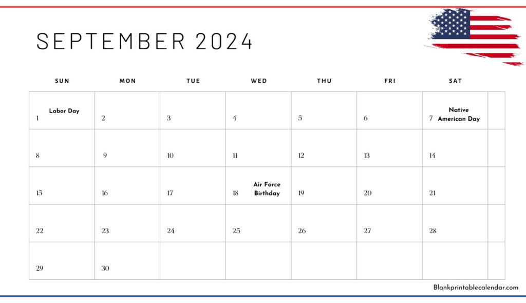 September 2024 USA Holidays Calendar Monday Start