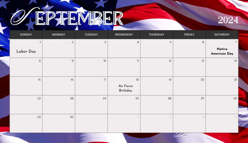 September USA Calendar 2024 Free Download