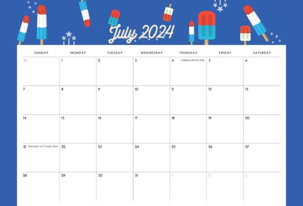 cute 2024 July Calendar