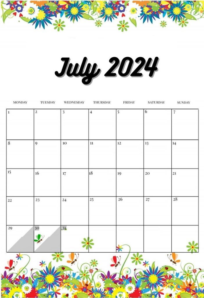 floral July 2024 calendar