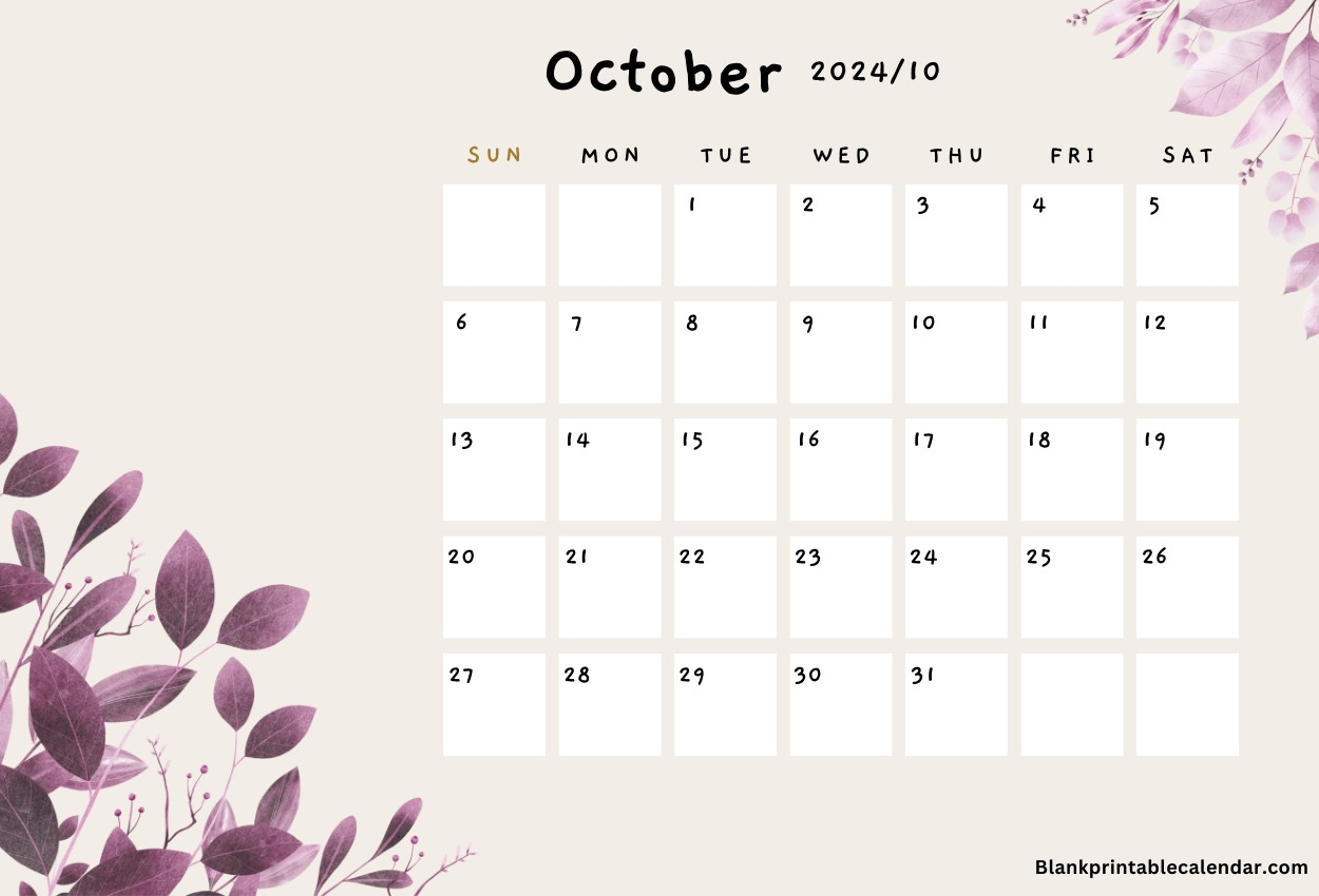 floral October 2024 calendar